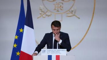 Emmanuel Macron lors de la conférence des ambassadeurs et des ambassadrices à Paris ce lundi.